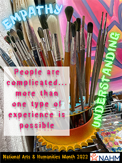 Photo illustration showing a jar of paintbrushes and text that reads: Empathy. Understanding. People are complicated…more than one type of experience is possible.